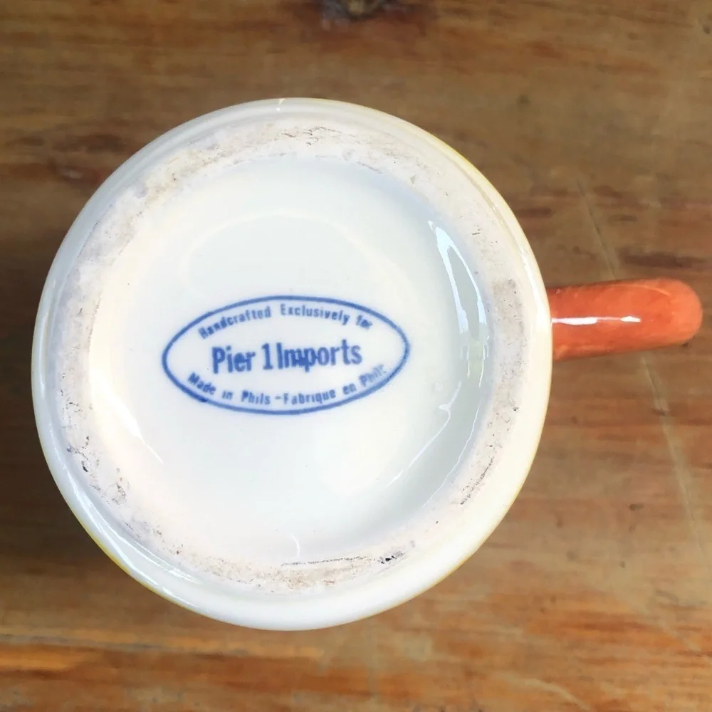 Pier 1 Imports Yellow Ceramic Creamer with Abstract Floral Pattern